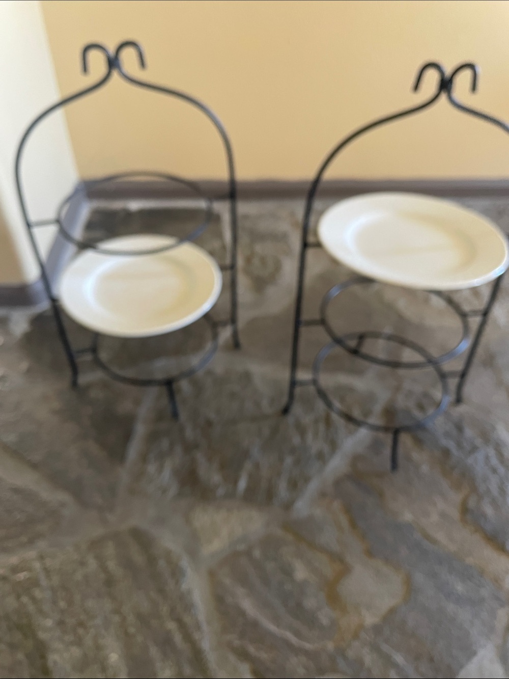 Metal Tiered Pie Plate or Plant Stands - Pair